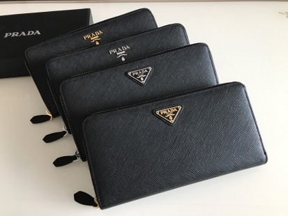 Prada Saffiano Long Zipper Wallet Black