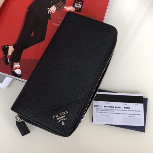 Prada Saffiano Long Wallet Black Silver