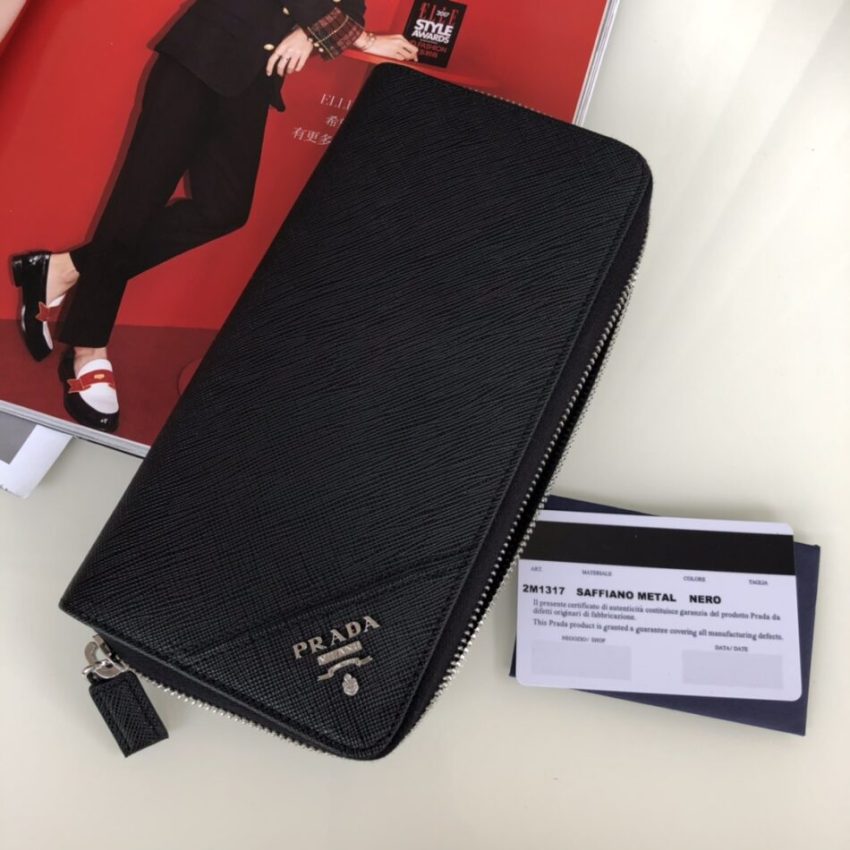 Prada Saffiano Long Wallet Black Silver