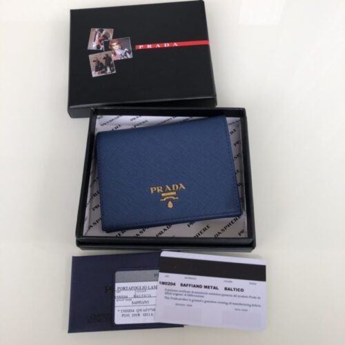 Prada Saffiano Two Fold Wallet Blue