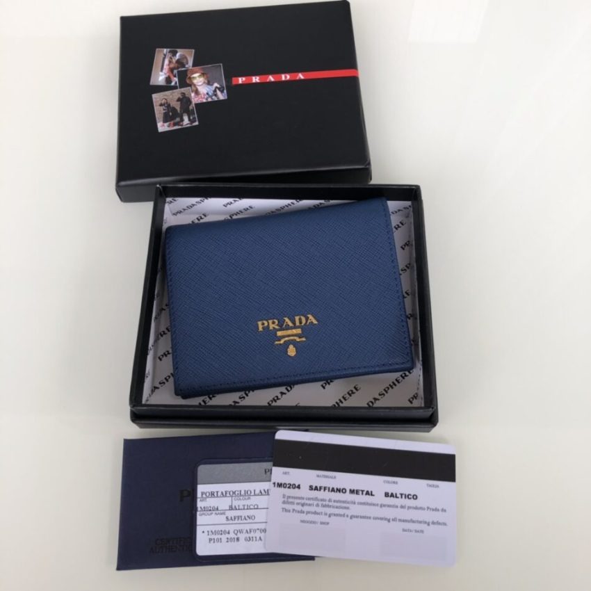 Prada Saffiano Two Fold Wallet Blue
