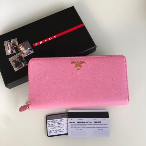 Prada Saffiano Long Zipper Wallet Pink