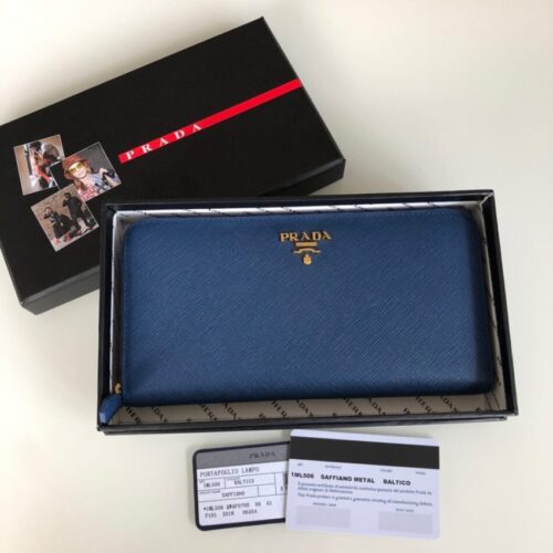 Alternative view of Prada Saffiano Long Zipper Wallet Blue
