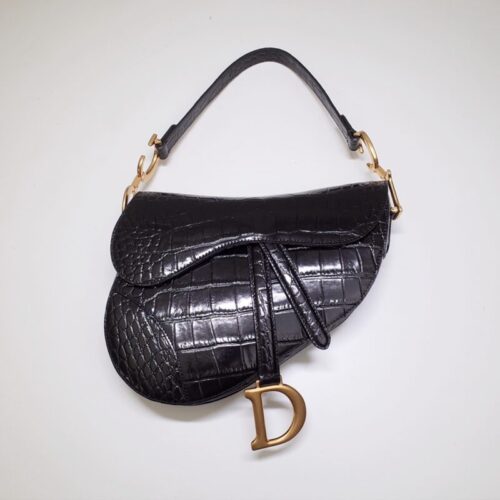 Dior Saddle Bag Crocodile Black