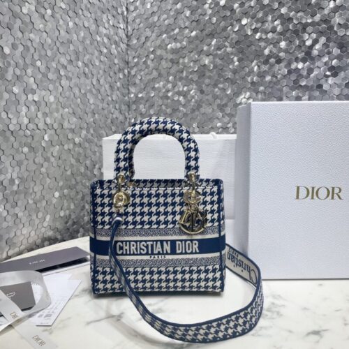 Lady Dior Medium  D-Lite Houndstooth  Canvas