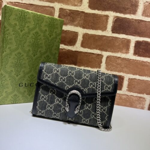 Gucci Dionysus  GG Chain Wallet  Denim Black