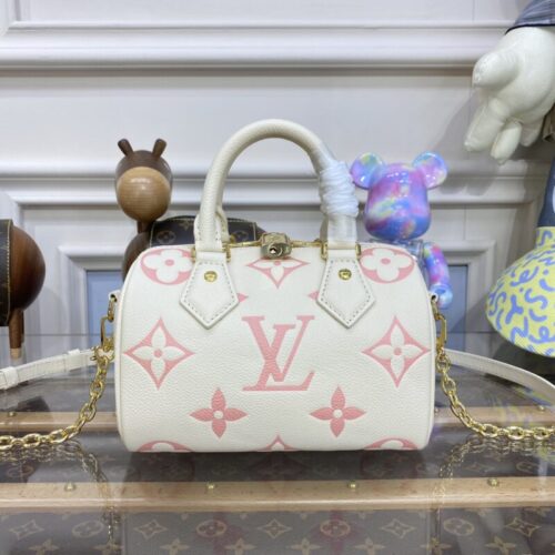 LV Speedy Bandouliere 20 White Pink