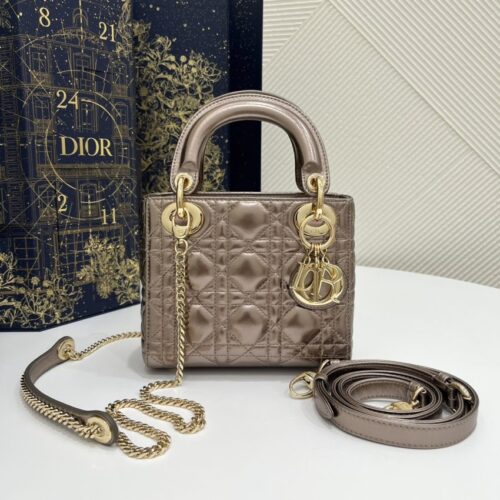Lady Dior Mini Golden-Tone Metallic