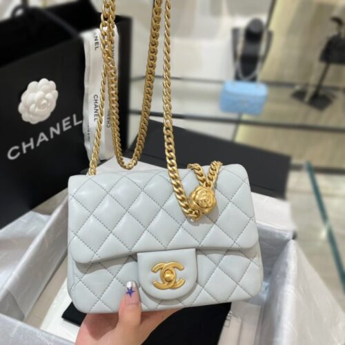 CHANEL 23S Camellia Square Light Blue