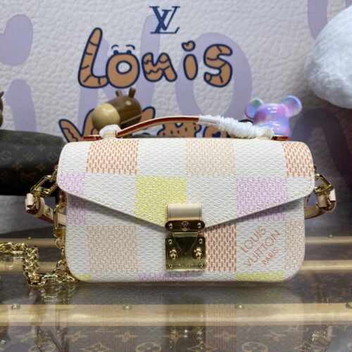 LV Pochette Metis East West Pink Grid