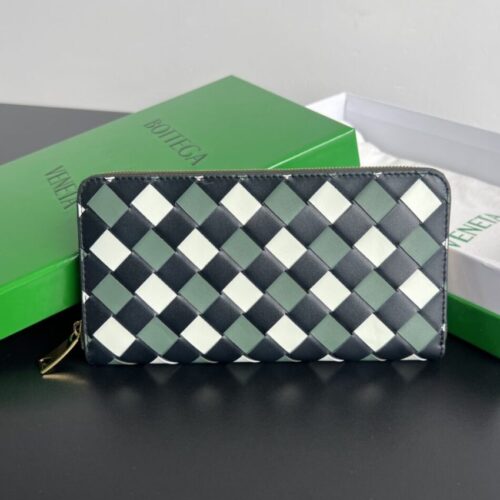 Bottega Veneta Zip Long Wallet Green Grid