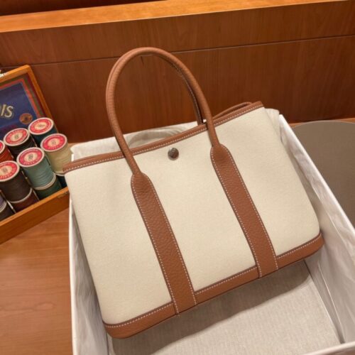 Hermes Garden Party 30cm Beige Canvas
