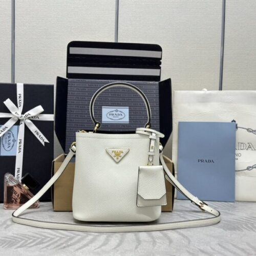 Prada  Saffiano Black Bucket White