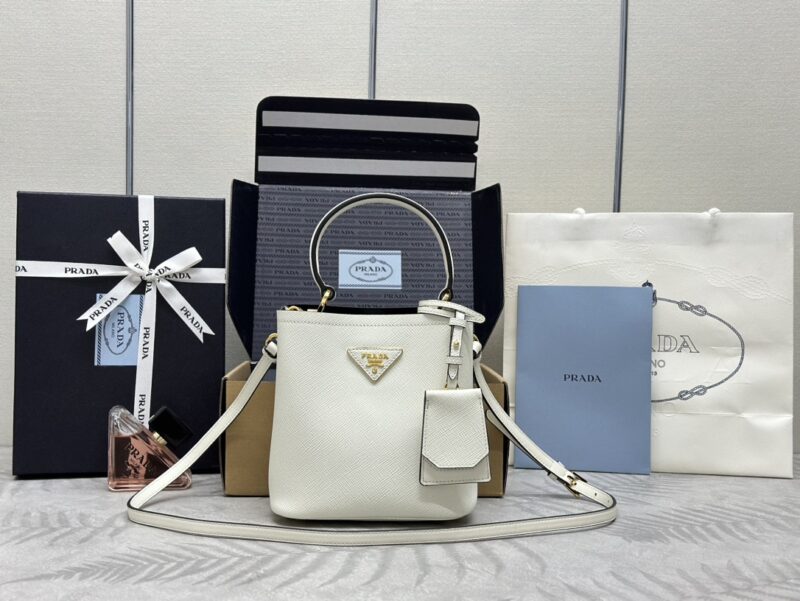 Prada  Saffiano Black Bucket White