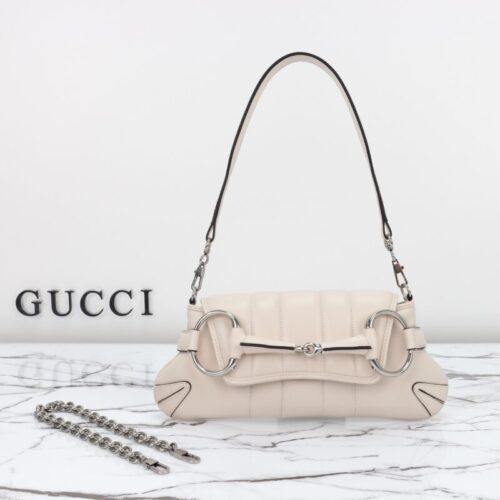 Gucci Horsebit Chain Shoulder Bag White