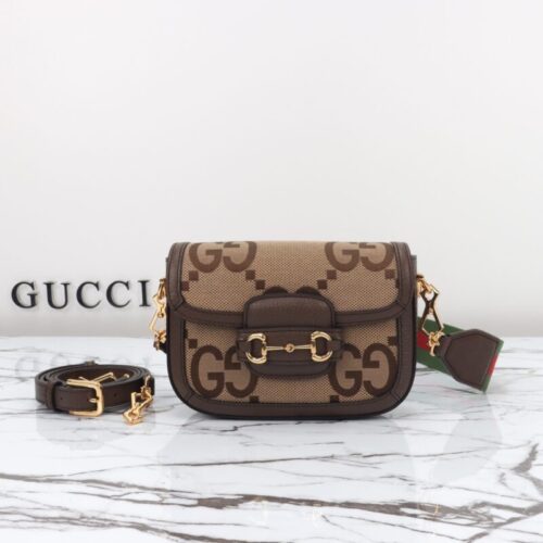 Gucci Horsebit 1955  Double G Mini Brown Canvas