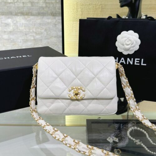 CHANEL 19 Mini Flap  White Bag