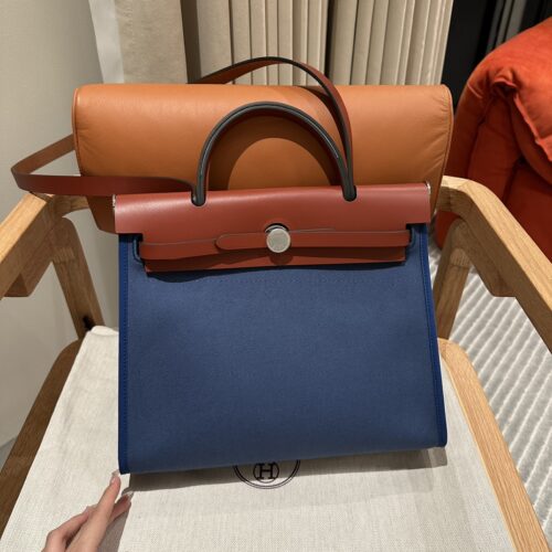 Hermes Herbag 31cm Blue Canvas