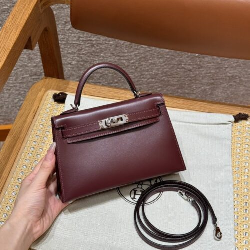 Hermes Kelly Rouge  Box Silver