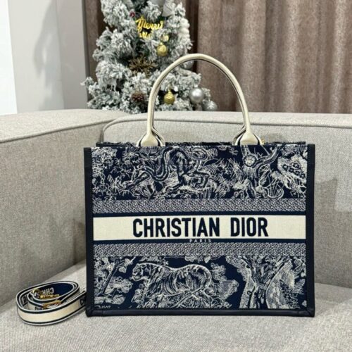 Dior Tote Book Blue Tiger Leather