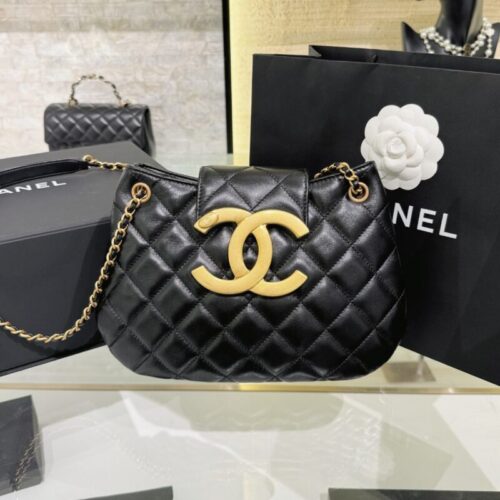 CHANEL 24c Round Shoulder Bag Black