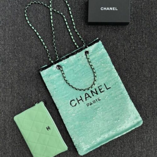 CHANEL Sequin Shoulder Bag Green